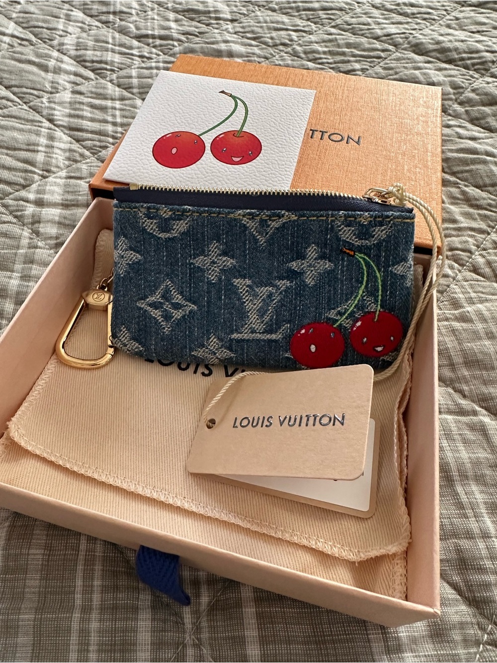 LV x TM Denim cerises Key Pouch with Limited stickers/ dustbag/ box, No Offers - Picture 2 of 8